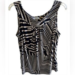 CALVIN KLEIN Women’s Flowy Abstract Sleeveless Tank/ Black‎ & Taupe Size Medium